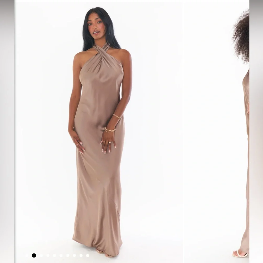 Show Me Your Mumu The Jasmine Halter Dress Dune Luxe Satin - Picture 4 of 4